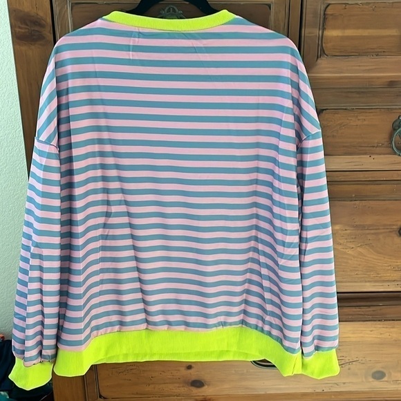 Women’s Pink And Green Striped Long Sleeve Top Size XL (12-14) NWOT - Picture 3 of 8